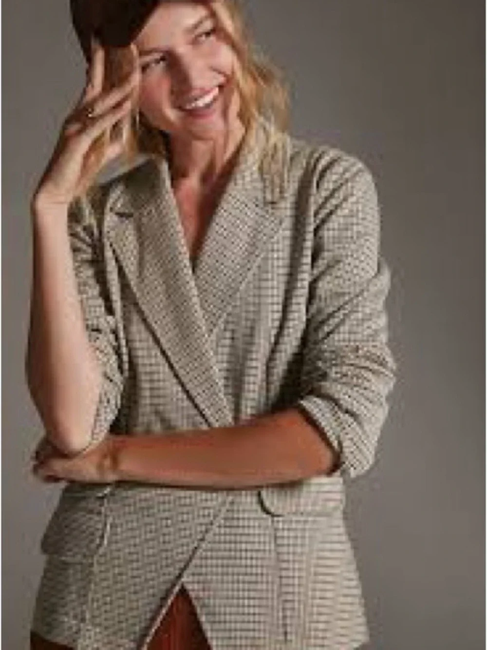 Maeve Anthropologie‎ Collegiate Knit Blazer Asymmetrical Check Brown Small NWT